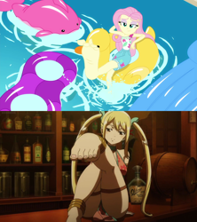 Size: 1920x2160 | Tagged: safe, fluttershy, better together, equestria girls, i'm on a yacht, barefoot, comparison, fairy tail, feet, fetish, flutterfeet, foot fetish, lucy heartfilia, wiggling toes