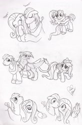 Size: 2233x3396 | Tagged: safe, artist:marindashy, derpibooru import, big macintosh, fluttershy, gilda, earth pony, griffon, pegasus, pony, fluttermac, male, monochrome, shipping, stallion, straight