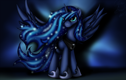 Size: 1200x769 | Tagged: safe, artist:jinyaranda, princess luna, alicorn, pony, female, horn, mare, simple background, solo