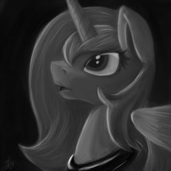 Size: 1024x1024 | Tagged: safe, artist:tlatophat, princess luna, alicorn, pony, monochrome, portrait, solo