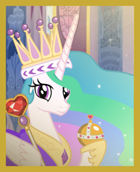 Size: 1280x1569 | Tagged: safe, artist:askbritanniamlp, princess celestia, alicorn, pony, crown, orb, portrait, royalty, scepter, solo