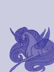 Size: 480x640 | Tagged: safe, artist:lil-deviless-em, princess luna, alicorn, pony, curved horn, simple background, solo