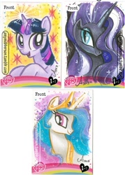 Size: 600x836 | Tagged: safe, artist:amy mebberson, nightmare rarity, princess celestia, twilight sparkle, alicorn, pony, artist card, traditional art