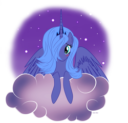 Size: 1157x1104 | Tagged: safe, artist:mlpazureglow, princess luna, alicorn, pony, blushing, cloud, cute, daaaaaaaaaaaw, lunabetes, s1 luna, solo