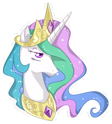 Size: 982x1091 | Tagged: safe, artist:maltese101, princess celestia, alicorn, pony, bust, female, horn, mare, multicolored mane, solo, white coat