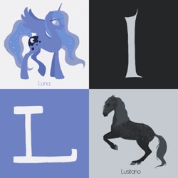 Size: 1024x1024 | Tagged: safe, artist:citron--vert, princess luna, alicorn, horse, pony, alphabet, l, lusitano