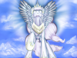 Size: 3000x2250 | Tagged: safe, artist:avgjoe, princess celestia, alicorn, pony, female, horn, mare, multicolored mane, solo, statue, white coat