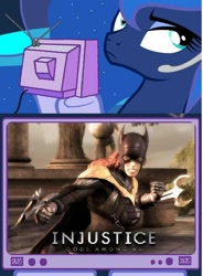 Size: 442x600 | Tagged: safe, princess luna, alicorn, pony, batgirl, exploitable meme, gamer luna, injustice gods among us, tv meme