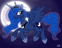 Size: 1024x800 | Tagged: safe, artist:benkomilk, princess luna, alicorn, pony, female, horn, mare, moon, solo