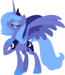 Size: 1280x1484 | Tagged: safe, artist:hexfloog, princess luna, alicorn, pony, bedroom eyes, lineless, raised hoof, s1 luna, simple background, solo, spread wings, transparent background, vector