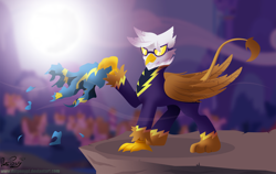 Size: 1600x1013 | Tagged: safe, artist:datponypl, derpibooru import, gilda, griffon, feather, goggles, night, ponyville, shadowbolts, solo, wonderbolts