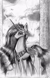 Size: 1869x2927 | Tagged: safe, artist:metalfoxxx, princess celestia, alicorn, pony, monochrome, solo, traditional art