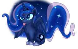 Size: 810x514 | Tagged: safe, artist:b1uem00n, princess luna, alicorn, pony, chibi, solo, tongue out