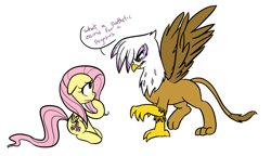 Size: 1772x1024 | Tagged: safe, artist:jessy, artist:kiyiya, derpibooru import, fluttershy, gilda, griffon, pegasus, pony, abuse, colored, crying, dialogue, flutterbuse, speech bubble, teasing