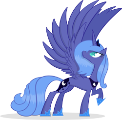 Size: 4059x4000 | Tagged: safe, artist:kalleflaxx, princess luna, alicorn, pony, absurd resolution, large wings, raised hoof, s1 luna, simple background, solo, spread wings, transparent background, vector, wings