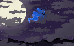 Size: 3840x2400 | Tagged: safe, artist:alexsalinasiii, princess luna, alicorn, pony, cloud, flying, full moon, moon, night, night sky, scenery, sky, solo