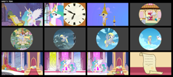 Size: 5373x2411 | Tagged: safe, artist:sbbbugsy, derpibooru import, derpy hooves, gilda, mayor mare, princess celestia, alicorn, griffon, pegasus, pony, checklist, decree, derpy hooves' day, female, mare, message, messenger, reward, sleeping, throne, throne room, tired, trial