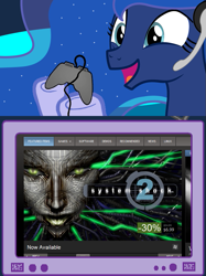 Size: 563x752 | Tagged: safe, princess luna, alicorn, pony, exploitable meme, gamer luna, gamer meme, meme, obligatory pony, shodan, steam, steam (software), system shock, tv meme