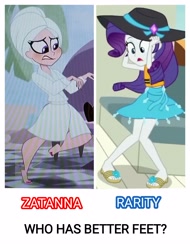 Size: 2522x3326 | Tagged: safe, edit, edited screencap, screencap, rarity, better together, equestria girls, the salty sails, bathrobe, clothes, dc superhero girls, duo, feet, female, fetish, foot fetish, lifejacket, robe, sandals, sarong, swimsuit, why, zatanna, zee zatara