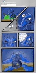 Size: 632x1263 | Tagged: safe, artist:alumx, princess luna, alicorn, changeling, pony, comic, double luna, hug, the fun has been doubled