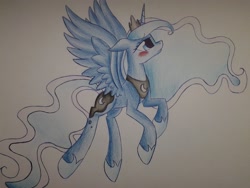 Size: 2048x1536 | Tagged: safe, artist:lshine, princess luna, alicorn, pony, blushing, simple background, solo, traditional art