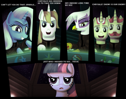 Size: 2000x1562 | Tagged: safe, artist:dcencia, derpibooru import, flam, flim, gilda, prince blueblood, trixie, twilight sparkle, griffon, nintendo, parody, star fox, star fox 64, star wolf, twilight is not amused, unamused