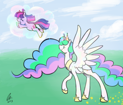 Size: 1280x1097 | Tagged: safe, artist:rwl, princess celestia, twilight sparkle, alicorn, pony, magic, momlestia, telekinesis