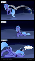 Size: 1667x2844 | Tagged: safe, artist:i-am-knot, princess luna, alicorn, pony, banishment, comic, filly, moon, s1 luna, scootie belle, solo, woona, younger