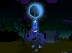 Size: 2500x1828 | Tagged: safe, artist:alexandru1208, artist:kp-shadowsquirrel, artist:sakatagintoki117, princess luna, alicorn, pony, levitation, looking at you, moon, night, solo