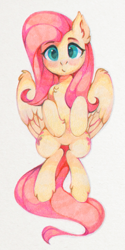 Size: 642x1280 | Tagged: safe, artist:lispp, fluttershy, pegasus, pony, blushing, both cutie marks, female, looking at you, mare, simple background, solo, traditional art, white background