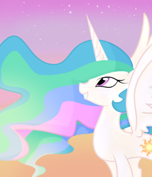 Size: 1280x1493 | Tagged: safe, artist:aaplepieeru, princess celestia, alicorn, pony, female, horn, mare, missing accessory, multicolored mane, multicolored tail, solo, white coat, white wings, wings