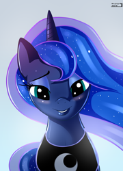 Size: 1124x1561 | Tagged: safe, artist:skyart301, princess luna, alicorn, pony, bedroom eyes, blushing, looking, looking at you, portrait, solo