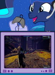 Size: 563x769 | Tagged: safe, princess luna, alicorn, pony, cyborg space ninja, exploitable meme, gamer luna, gamer meme, meme, obligatory pony, tv meme, video game, warframe