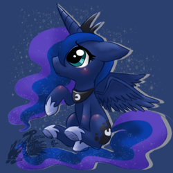 Size: 600x600 | Tagged: safe, artist:yurichu, princess luna, alicorn, pony, crown, female, filly, horn, jewelry, purple coat, regalia, solo, wings