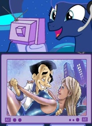 Size: 437x598 | Tagged: safe, princess luna, alicorn, pony, announcement, exploitable meme, gamer luna, leisure suit larry, news, tv meme, video game