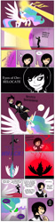 Size: 1082x4392 | Tagged: safe, artist:crydius, princess celestia, oc, human, comic, dark magic, fight, magic, non-mlp oc