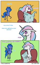 Size: 1050x1680 | Tagged: safe, artist:i-am-knot, princess celestia, princess luna, alicorn, pony, comic, implied adoption, newspaper