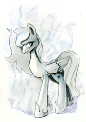 Size: 640x908 | Tagged: safe, artist:maytee, princess luna, alicorn, pony, grayscale, solo, traditional art