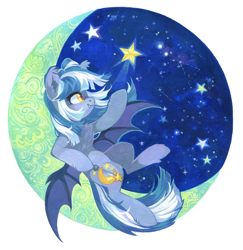 Size: 1850x1900 | Tagged: safe, artist:lispp, oc, oc:midnight rush, bat pony, pony, badge, bat pony oc, female, mare, simple background, smiling, solo, stars, transparent background, ych result