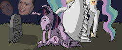 Size: 1323x551 | Tagged: safe, artist:ponyboogers, princess celestia, twilight sparkle, twilight sparkle (alicorn), alicorn, pony, female, immortality blues, mare, nicolas cage, steve buscemi