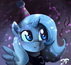 Size: 2116x1928 | Tagged: safe, artist:jokerpony, princess luna, alicorn, pony, filly, hat, party hat, solo, woona, younger