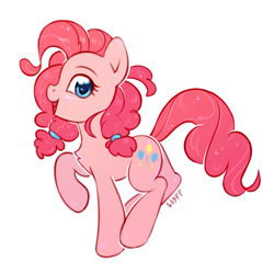 Size: 2680x2680 | Tagged: safe, artist:lispp, pinkie pie, earth pony, pony, alternate hairstyle, female, mare, pigtails, simple background, smiling, solo