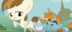 Size: 1269x572 | Tagged: safe, screencap, cotton cloudy, featherweight, snips, pony, unicorn, ponyville confidential, colt, male, out of context, the ass was fat