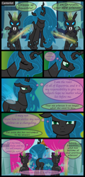 Size: 2423x5042 | Tagged: safe, artist:inkrose98, princess celestia, changeling, comic:shapeless sun, changelingified, comic, princess chryslestia, spear, tumblr