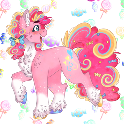 Size: 768x768 | Tagged: safe, artist:wanderingpegasus, pinkie pie, earth pony, pony, candy, chest fluff, female, food, lollipop, mare, rainbow power, solo