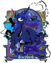 Size: 1024x1275 | Tagged: safe, artist:monsieurwilliam, princess luna, alicorn, pony, eyelashes, gritted teeth, prone, solo, spread wings