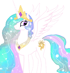 Size: 800x825 | Tagged: safe, artist:elisabethianna, princess celestia, alicorn, pony, crown, female, horn, mare, multicolored mane, multicolored tail, solo, white coat, white wings, wings