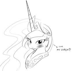 Size: 841x836 | Tagged: safe, artist:zev, princess celestia, alicorn, pony, grayscale, monochrome, sketch, solo