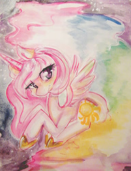 Size: 400x522 | Tagged: safe, artist:starl, princess celestia, alicorn, pony, solo, traditional art, watercolor painting