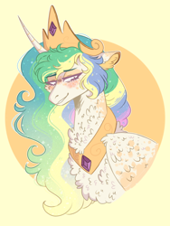 Size: 768x1024 | Tagged: safe, artist:wanderingpegasus, princess celestia, alicorn, pony, chest fluff, collar, crown, digital art, female, jewelry, mare, necklace, regalia, solo